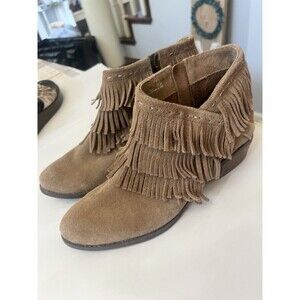 NAUGHTY MONKEY Kepang Brown Tan  Fringe Suede Ankle Boots (Size 9.5 M)
